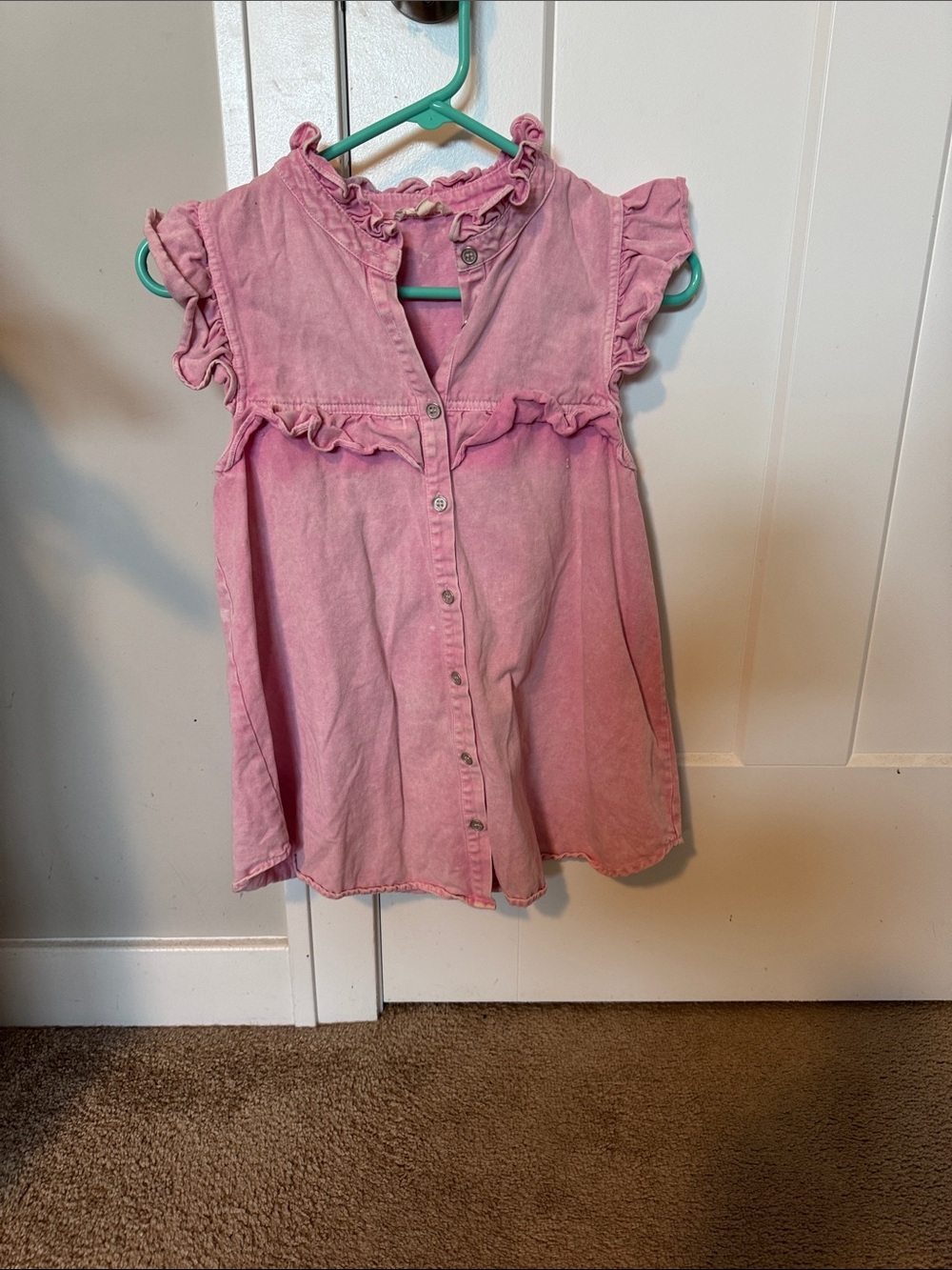 entro Pink Ruffle Button-Front Girls Top